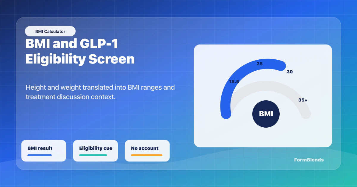 BMI calculator with GLP-1 eligibility gauge BMI calculator gauge with GLP-1 eligibility ranges for weight loss medication screening